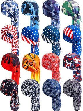 16-Piece Cooling Doo Rags & Skull Caps Set for Men & Women - Sweat-Wicking